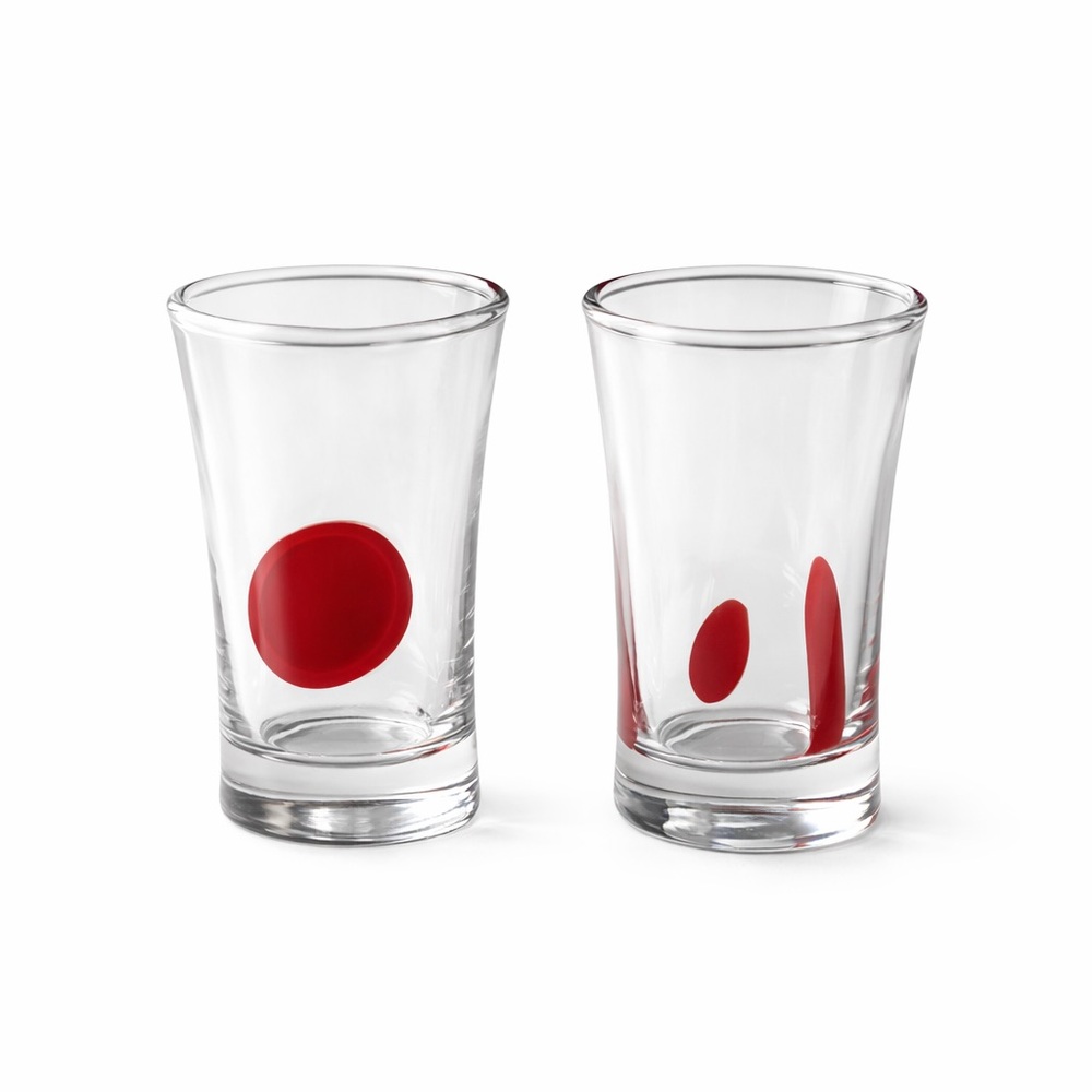 Pier 1 Imports Shot Glass Set Red Art Glass Tray Modern Bar Barware 7pc - Picture 5 of 10